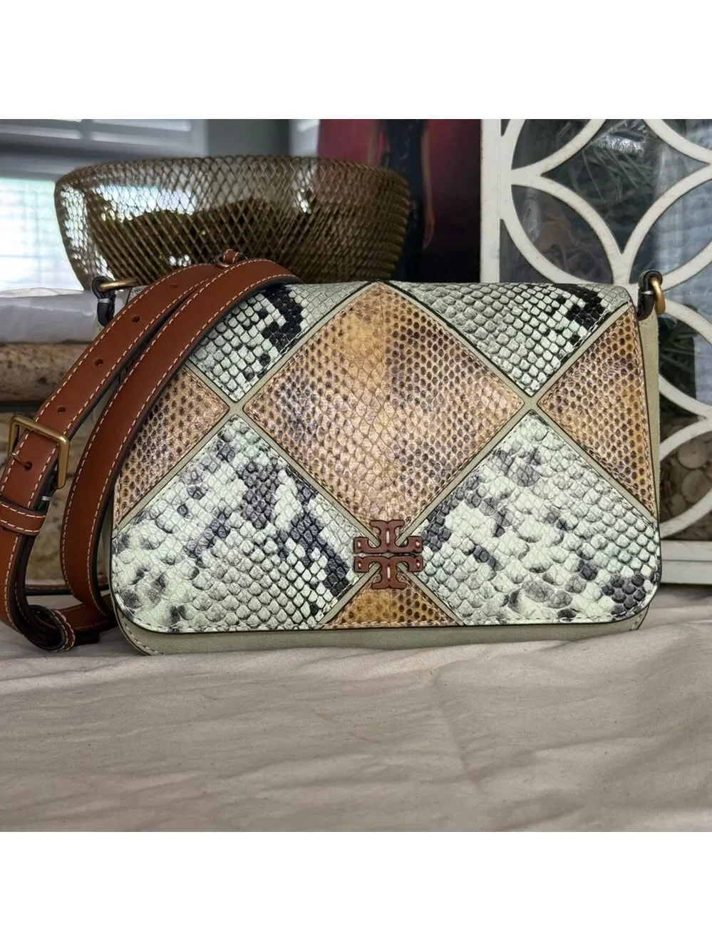 625!+ New Tory Burch thea Patchwork Flap Crossbody multi color